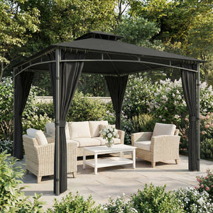 Tonnelle de Jardin Extérieur 3x3m Pavillon Métal Ø 48mm - Cadre de Toit Rétractable & Double Toit UV50+ - Abri de Jardin Imperméable Robuste pour 6-8 Personnes, Gris Anthracite