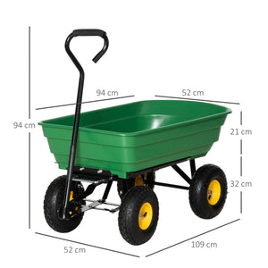 Chariot de Jardin à Main Benne basculante 75° 75L Charge Max. 200 Kg 4 Roues pneumatiques Acier PP Jaune Vert