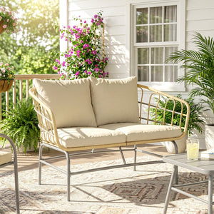 Canapé de Jardin 2 Places en Résine Tressée - Salon de Jardin Extérieur avec Coussins Épais Anti-glisse - Banquette de Balcon et Terrasse en Rotin Design pour Mobilier de Jardin, Marron