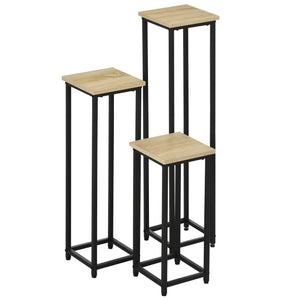 Lot de 3 supports pot de fleurs porte-plantes carrées empilables - 21 x 21 x 50/70/90 cm - acier
