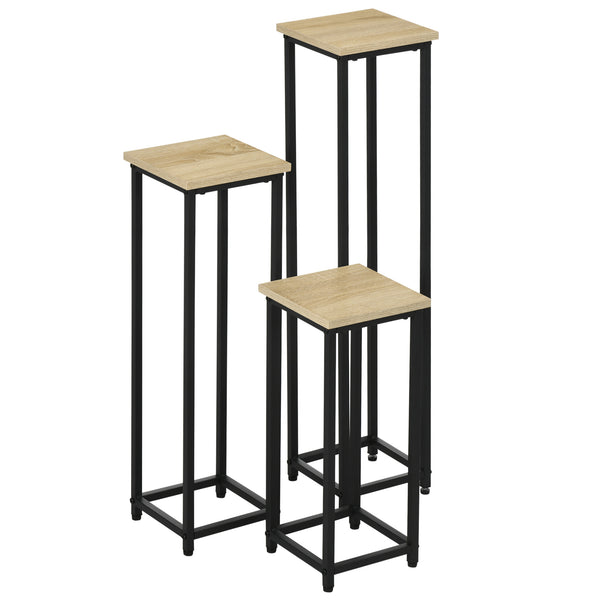 Lot de 3 supports pot de fleurs porte-plantes carrées empilables - 21 x 21 x 50/70/90 cm - acier