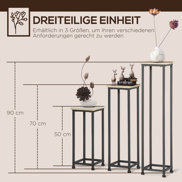 Lot de 3 supports pot de fleurs porte-plantes carrées empilables - 21 x 21 x 50/70/90 cm - acier