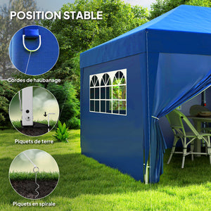 Tonnelle de jardin exterieur tonnelle pliante 3 x 6 m pop-up avec 6 parois latérales, trous de drainage, sac de transport inclus, barnum pliant pour camping festival mariage, bleu