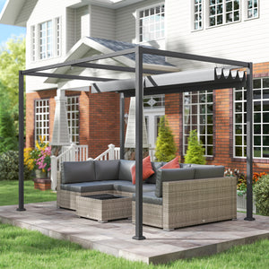 Pergola coulissante pergola rétractable 3 x 2 m structure métal époxy anticorrosion toile polyester haute densité 180 g/m² incluse gris