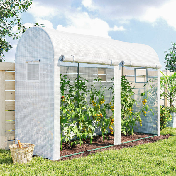 Serre de Jardin, Petite Serre de Balcon en Bâche PE et Châssis Acier, Portes et Fenêtres Roulantes, pour Légumes et Fleurs, Intérieur et Extérieur, 300 x 100 x 200 cm, blanc