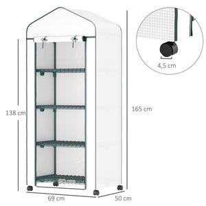 Serre de jardin avec étagères 4 niveaux, serre de balcon, bâche renforcée, châssis en acier, porte zippée, pour légumes plantes fleurs, intérieur et extérieur, 69 x 50 x 165 cm, blanc