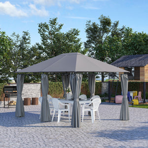 Tonnelle de jardin barnum pavillon style colonial double-toit toiles latérales amovibles 4L x 3l x 2,72H m gris