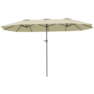 Parasol de jardin extérieur, parasol double rectangulaire 4 x 2,2 x 2,3 m avec ouverture fermeture manivelle, toile 180 g/m² pour balcon, piscine, terrasse, crème
