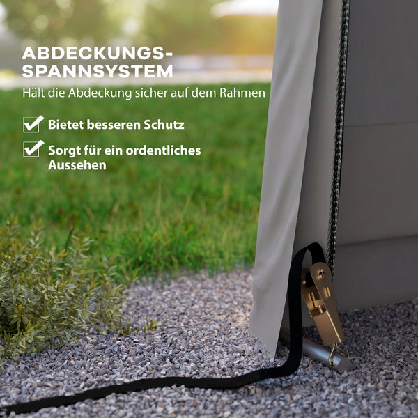 Tente garage carport dim. 6,2L x 3,3l x 2,4H m acier galvanisé robuste PE haute densité 150 g/m² imperméable anti-UV, 1 porte gris clair et 2 aérations