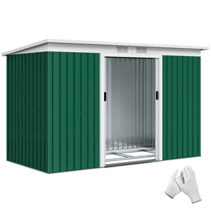 Abri de jardin en acier galvanisé XXL 3,6 m² avec kit de fondation 280 x 130 x 172 cm, cabane de jardin cabanon rangement outils avec portes coulissantes verrouillables aérations, vert foncé