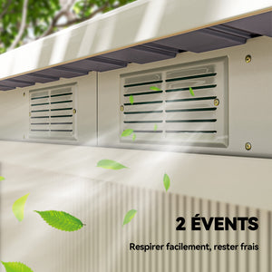 Abri de jardin en acier galvanisé XXL 3,6 m² avec kit de fondation 280 x 130 x 172 cm, cabane de jardin cabanon rangement outils avec portes coulissantes verrouillables aérations, gris clair