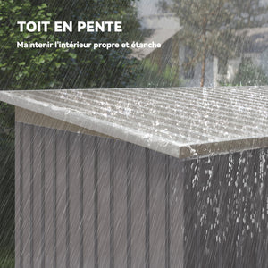 Abri de jardin en acier galvanisé XXL 3,6 m² avec kit de fondation 280 x 130 x 172 cm, cabane de jardin cabanon rangement outils avec portes coulissantes verrouillables aérations, gris clair