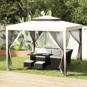Tonnelle barnum de jardin 3L x 3l m avec 4 moustiquaires amovibles - double toit - crème