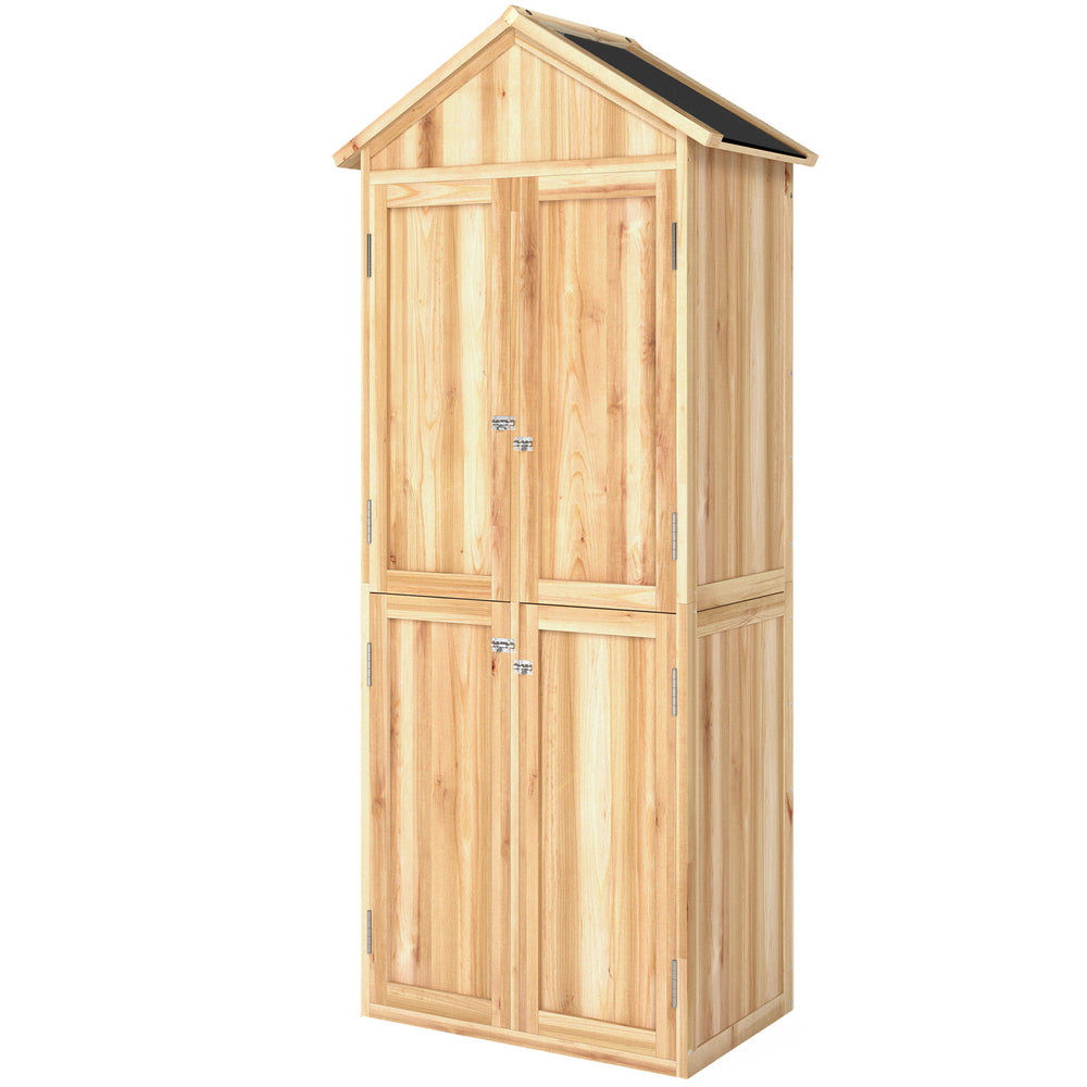 Armoire de Jardin en Bois, Abri à Outils 190cm et 4 Portes - Rangement Extérieur Toit en Pointe en Asphalte - Cabane de Jardin avec Étagères Amovibles pour Terrasse Balcon, Bois Naturel
