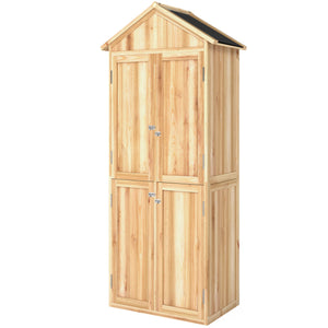 Armoire de Jardin en Bois, Abri à Outils 190cm et 4 Portes - Rangement Extérieur Toit en Pointe en Asphalte - Cabane de Jardin avec Étagères Amovibles pour Terrasse Balcon, Bois Naturel
