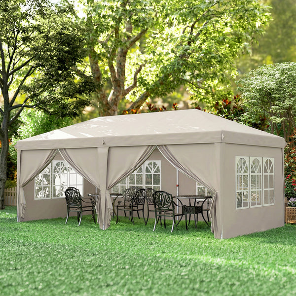 Tonnelle de jardin exterieur 6x3m tonnelle pliante Imperméable avec Parois Anti UV barnum pliant Hauteur Réglable Tente de réception avec Sac de Transport Installation Facile beige