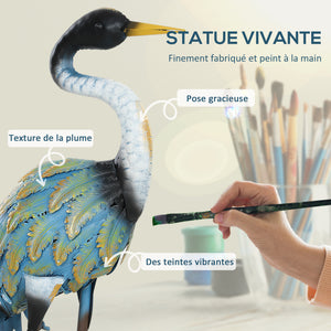 Statue jardin exterieur, sculpture de héron en métal, décoration de jardin exterieur 63 cm, pour étang, patio, terrasse, pelouse, multicolore