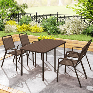Lot de 4 chaises de jardin chaises empilables d'extérieur avec haut dossier et accoudoirs, cadre en acier pour jardin, piscine, terrasse, marron foncé