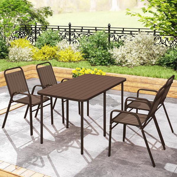 Lot de 4 chaises de jardin chaises empilables d'extérieur avec haut dossier et accoudoirs, cadre en acier pour jardin, piscine, terrasse, marron foncé