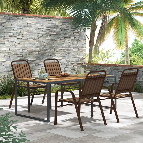 Lot de 4 chaises de jardin chaises empilables d'extérieur avec haut dossier et accoudoirs, cadre en acier pour jardin, piscine, terrasse, marron foncé