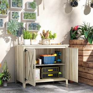 Armoire de Jardin en Bois, Placard de Jardin en Bois avec Étagères et Double Portes, Armoire à Outils, 110 x 60 x 88,5 cm, Bois Naturel