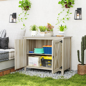 Armoire de Jardin en Bois, Placard de Jardin en Bois avec Étagères et Double Portes, Armoire à Outils, 110 x 60 x 88,5 cm, Bois Naturel