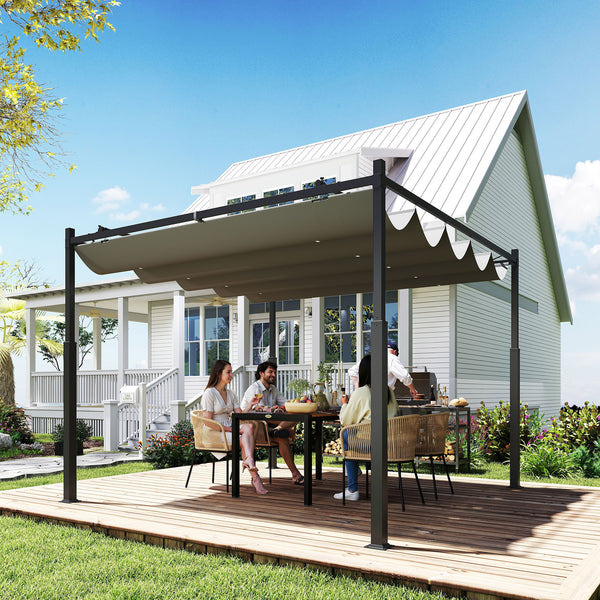 Pergola coulissante rétractable 3 x 3 m pergola jardin exterieur à fixation magnétique, tonnelle de jardin, polyester haute densité 180g/m², abri soleil UPF30+, pour terrasse, patio, gris