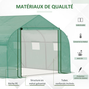 Serre Tunnel de Jardin Grande 3.5 x 3 x 2 m - 6 fenêtres et Porte zippée Enroulable - Acier galvanisé PE Haute densité Vert