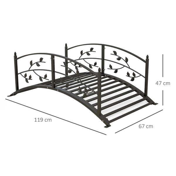 Pont de jardin - pont de bassin - décoration du jardin dim. 119L x 67l x 47H cm avec balustrade motif de vigne acier noir