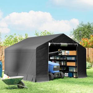 Abri de jardin tente de stockage étanche abri moto porte enroulable fermeture éclair, garage pour vélo et outils rangement et stockage pour vélo moto bois outils, 300x300x210cm, gris foncé