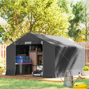 Abri de jardin tente de stockage étanche abri moto porte enroulable fermeture éclair, garage pour vélo et outils rangement et stockage pour vélo moto bois outils, 300x300x210cm, gris foncé