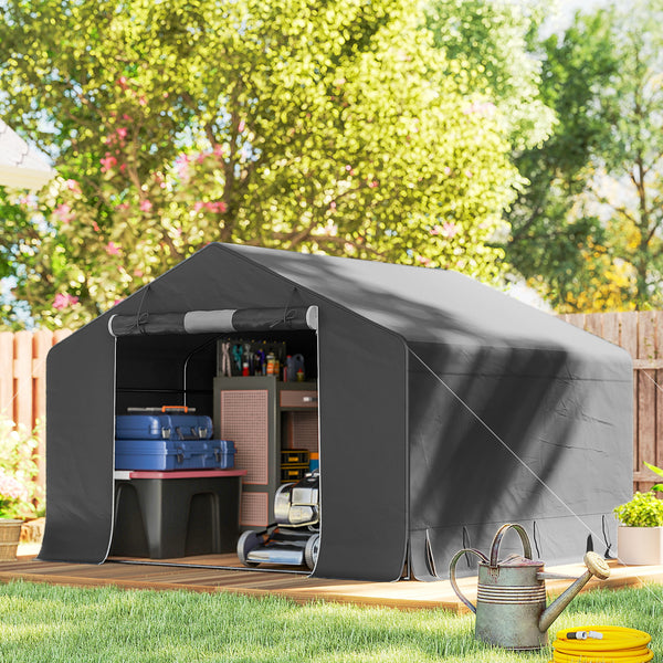Abri de jardin tente de stockage étanche abri moto porte enroulable fermeture éclair, garage pour vélo et outils rangement et stockage pour vélo moto bois outils, 300x300x210cm, gris foncé