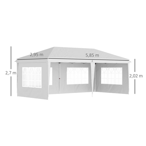 Tonnelle de jardin extérieure pop-up pliante - tente de réception - 3 x 6 m - pavillon chapiteau barnum - 3 cotés démontables - piquets d'ancrage au sol + sac de transport inclus blanc