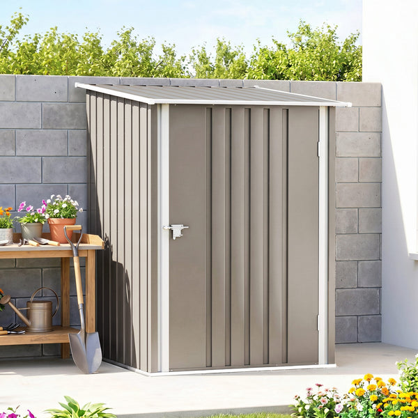 Abri de Jardin 1m² - Remise pour Outils - cabanon Porte verrouillable - dim. 1L x 1,03l x 1,6H m - tôle d'acier ondulée marron et blanc
