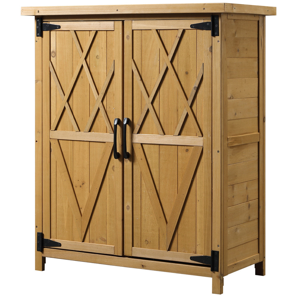Abri de jardin Armoire de jardin pour outils 75L x 40l x 90H cm 3 étagères 2 portes Toit en asphalte imperméable Bois de sapin jaune