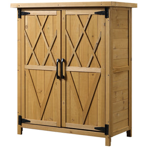 Abri de jardin Armoire de jardin pour outils 75L x 40l x 90H cm 3 étagères 2 portes Toit en asphalte imperméable Bois de sapin jaune