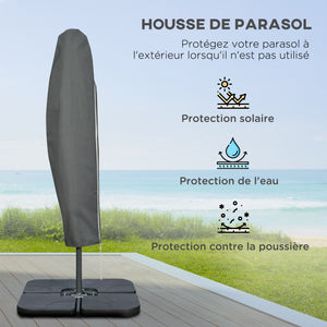 Parasol déporté octogonal rabattable diamètre 3 m parasol de jardin avec pied en croix gris foncé