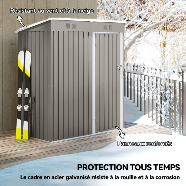 Abri de Jardin en Métal 1,37m² 163x90x179cm, Acier Galvanisé - Armoire de Jardin Adossable avec 2 Grilles d'Aération et Toit Incliné Anti-UV - Cabanon de Stockage pour Outils, Gris Clair