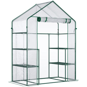 Serre de jardin avec étagères 3 niveaux, serre de balcon, bâche renforcée, châssis en acier, porte zippée enroulable, pour légumes plantes fleurs, intérieur et extérieur, 142x73x195cm, vert