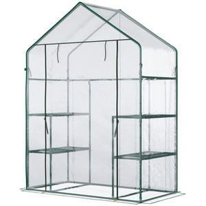 Serre de jardin avec étagères 3 niveaux, serre de balcon, bâche renforcée, châssis en acier, porte zippée enroulable, pour légumes plantes fleurs, intérieur et extérieur, 142x73x195cm, vert