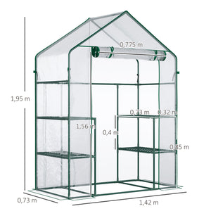 Serre de jardin avec étagères 3 niveaux, serre de balcon, bâche renforcée, châssis en acier, porte zippée enroulable, pour légumes plantes fleurs, intérieur et extérieur, 142x73x195cm, vert