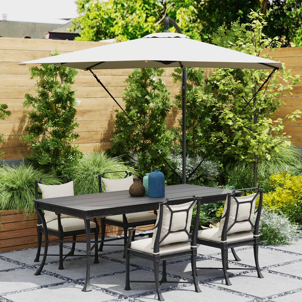 Parasol déporté 2,5 x 2,5 m, parasol de jardin extérieur, Toile ajustable, 8 baleines, base en croix et manivelle, Housse de Protection, kaki