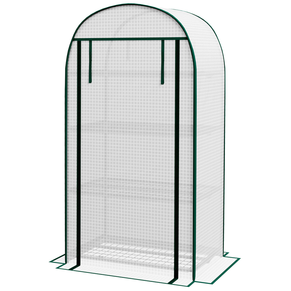 Serre de jardin PE avec étagères 4 niveaux, serre de balcon, bâche renforcée 130 g/m², châssis en acier, porte zippée enroulable, pour légumes plantes fleurs, 80 x 50 x 160 cm, blanc