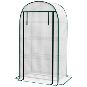 Serre de jardin PE avec étagères 4 niveaux, serre de balcon, bâche renforcée 130 g/m², châssis en acier, porte zippée enroulable, pour légumes plantes fleurs, 80 x 50 x 160 cm, blanc