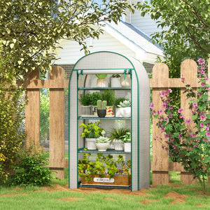 Serre de jardin PE avec étagères 4 niveaux, serre de balcon, bâche renforcée 130 g/m², châssis en acier, porte zippée enroulable, pour légumes plantes fleurs, 80 x 50 x 160 cm, blanc