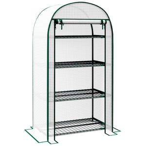 Serre de jardin PE avec étagères 4 niveaux, serre de balcon, bâche renforcée 130 g/m², châssis en acier, porte zippée enroulable, pour légumes plantes fleurs, 80 x 50 x 160 cm, blanc