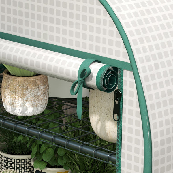 Serre de jardin PE avec étagères 4 niveaux, serre de balcon, bâche renforcée 130 g/m², châssis en acier, porte zippée enroulable, pour légumes plantes fleurs, 80 x 50 x 160 cm, blanc