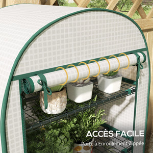 Serre de jardin PE avec étagères 4 niveaux, serre de balcon, bâche renforcée 130 g/m², châssis en acier, porte zippée enroulable, pour légumes plantes fleurs, 80 x 50 x 160 cm, blanc