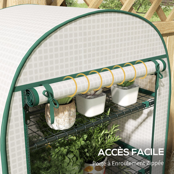 Serre de jardin PE avec étagères 4 niveaux, serre de balcon, bâche renforcée 130 g/m², châssis en acier, porte zippée enroulable, pour légumes plantes fleurs, 80 x 50 x 160 cm, blanc