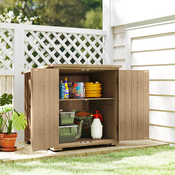 Armoire de rangement pour le jardin en bois sapin, Double Porte étagère réglable et Toit bitumé étanche - dim. 77,5L x 88l x 83/90H cm